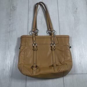 Vintage Coach Double Handle Tote Shoulder Bag F11524 Camel Tan Leather READ